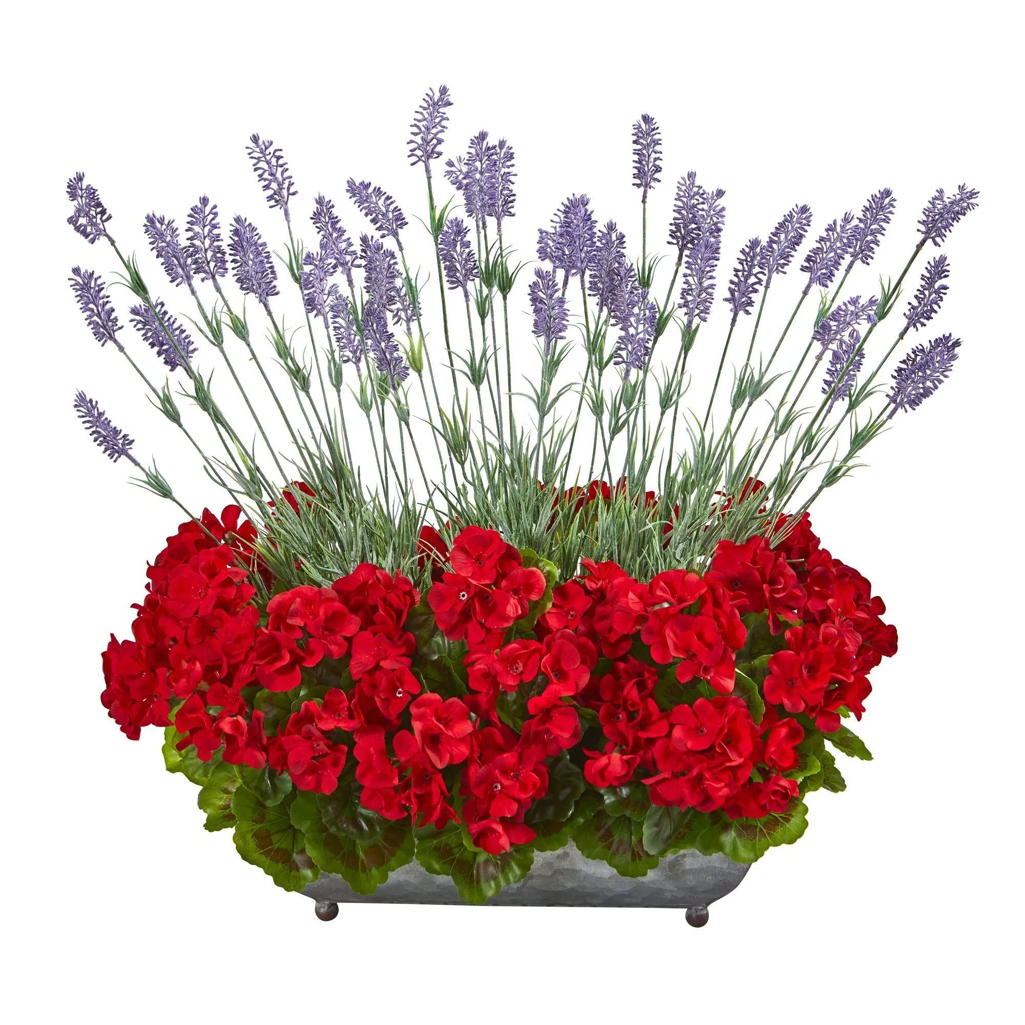 20” Geranium and Lavender Artificial Plant in in Metal Tray