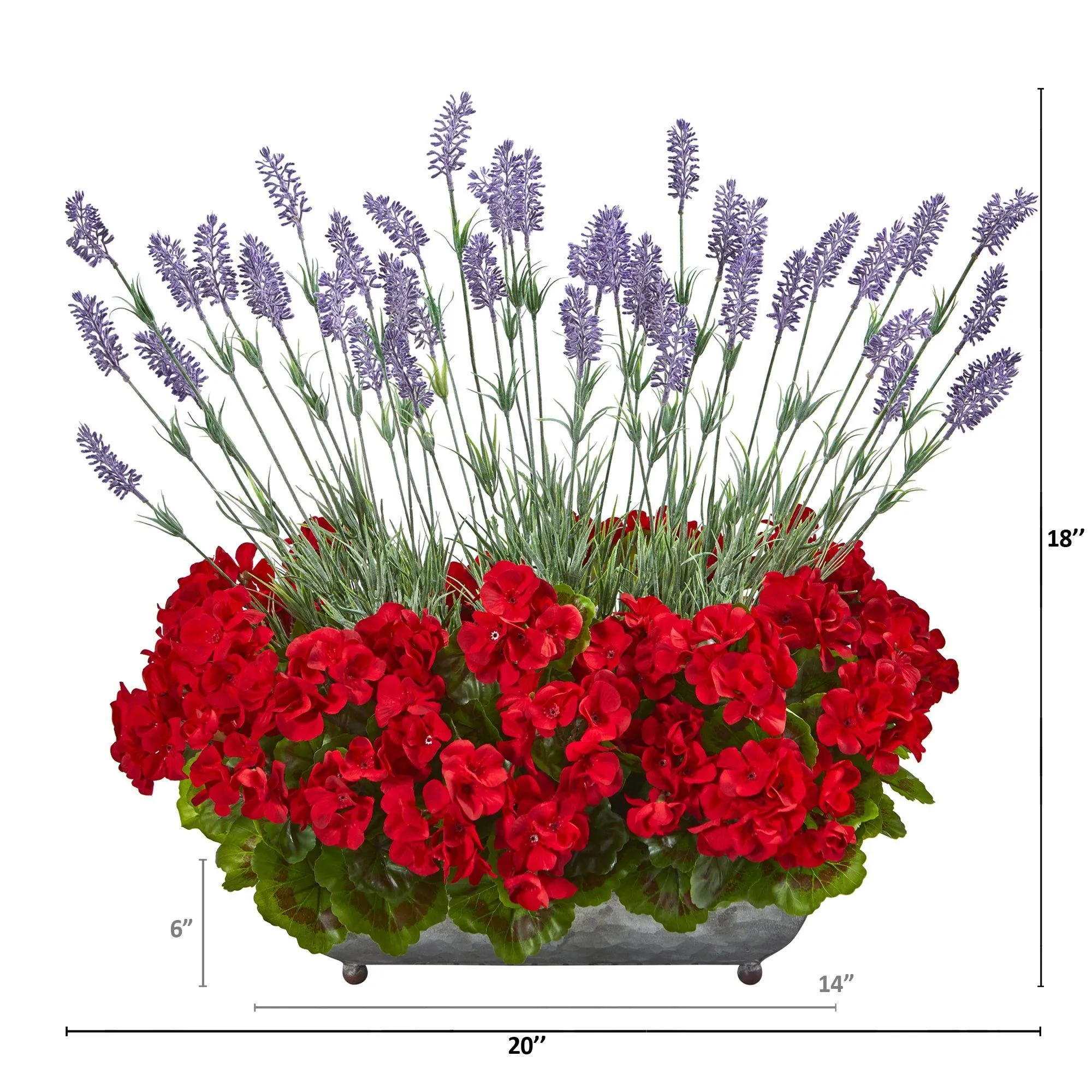 20” Geranium and Lavender Artificial Plant in in Metal Tray