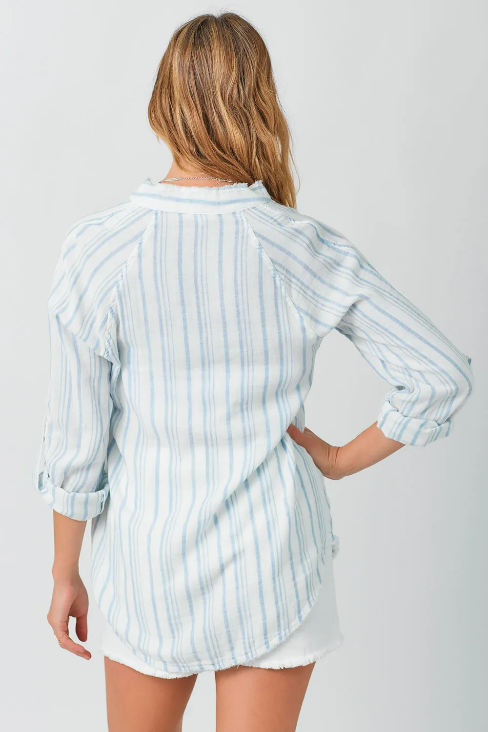 3/4 Sleeve Button Front Linen Shirt