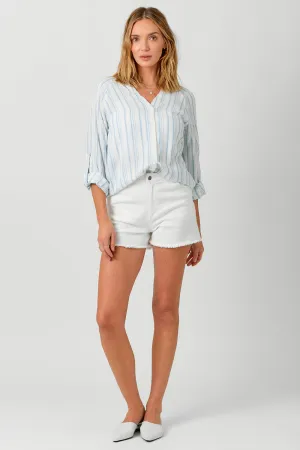 3/4 Sleeve Button Front Linen Shirt