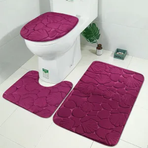 3PCs Bathroom Rug Mats Set Memory Foam Toilet Bath Rug, U-Shaped Non Slip Absorbent Thick Soft Washable Bathroom Rugs, Floor Carpet Bath Mat for Bathroom Sink Toilet