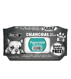 Absorb Plus Charcoal Alcohol & Paraben Free Pet Wipes (Peppermint, 80pcs)