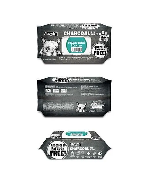 Absorb Plus Charcoal Alcohol & Paraben Free Pet Wipes (Peppermint, 80pcs)