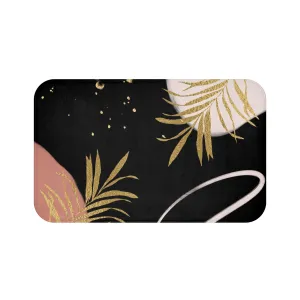 Abstract Bath Mat | Black Gold Leaves