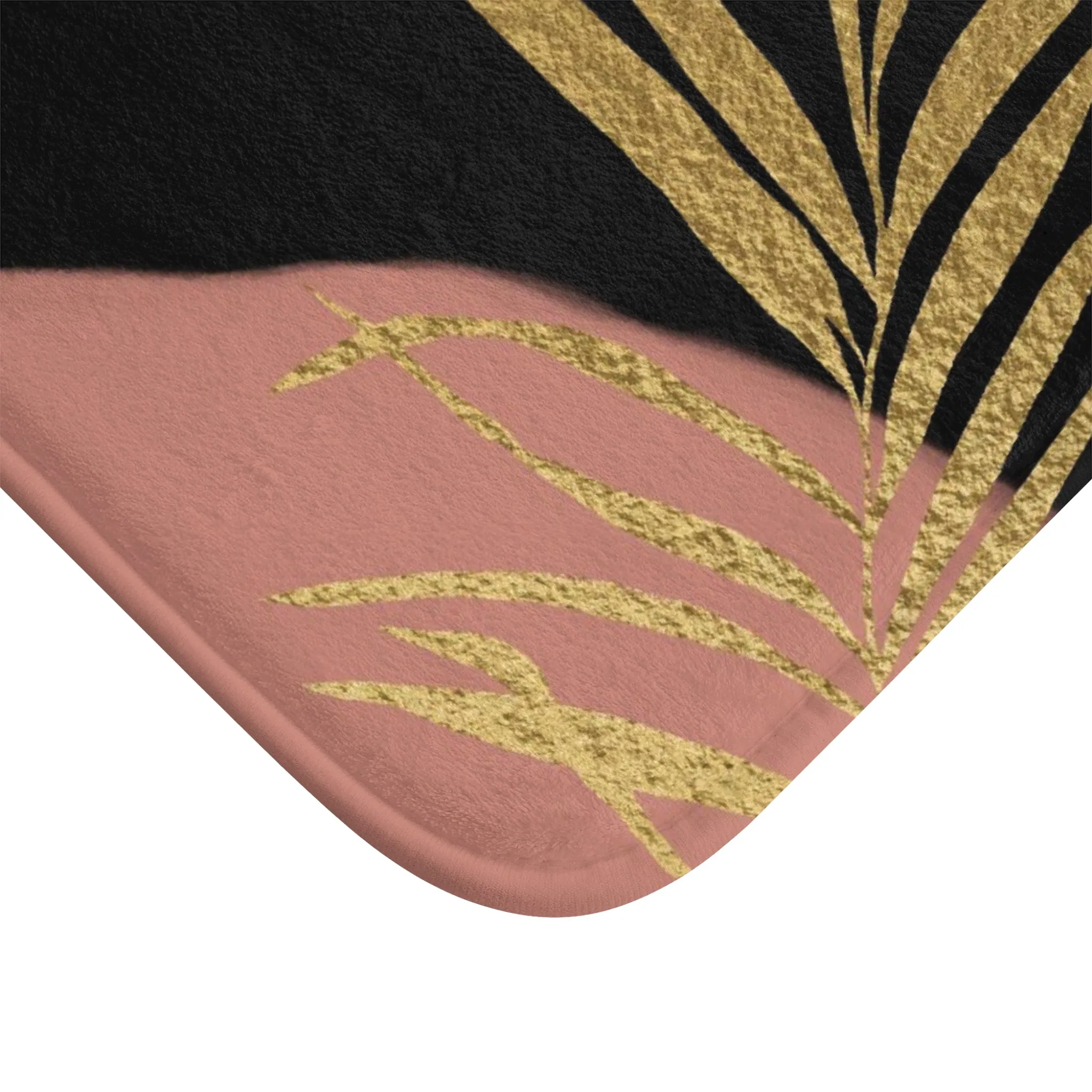 Abstract Bath Mat | Black Gold Leaves