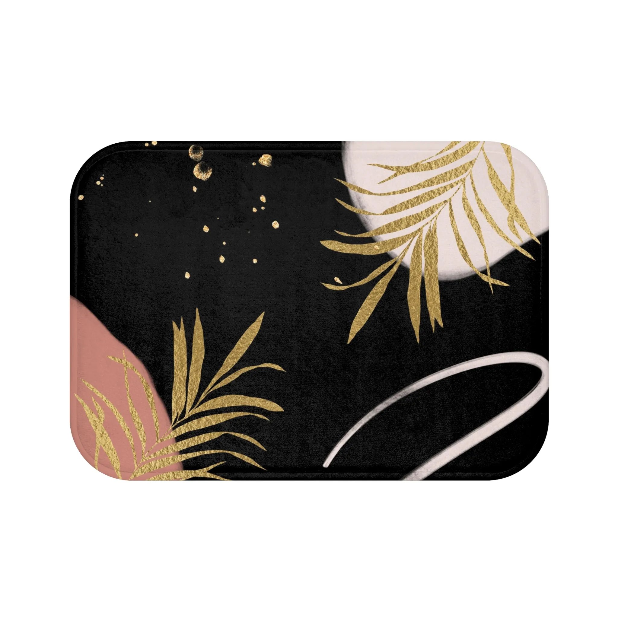 Abstract Bath Mat | Black Gold Leaves