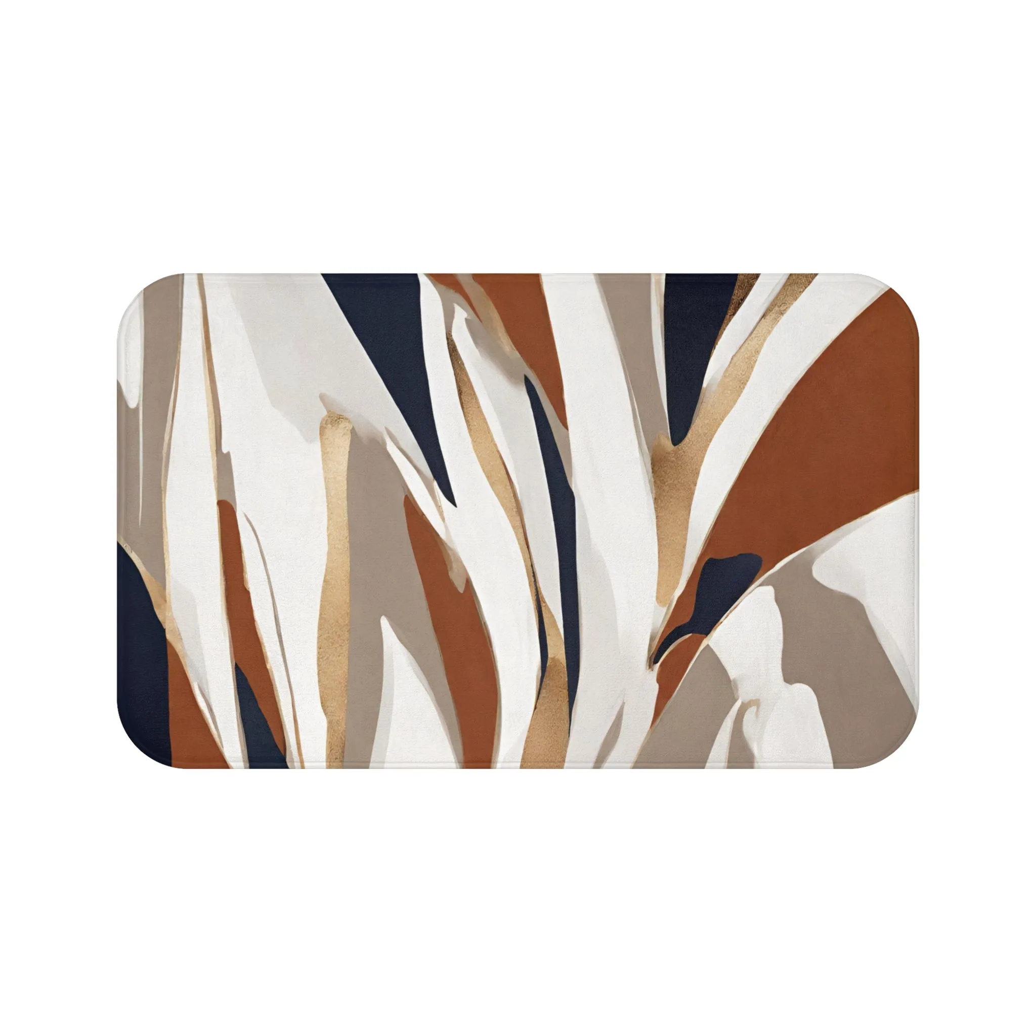 Abstract Boho Bath, Kitchen Floor Mat | Beige Rust, Navy blue White