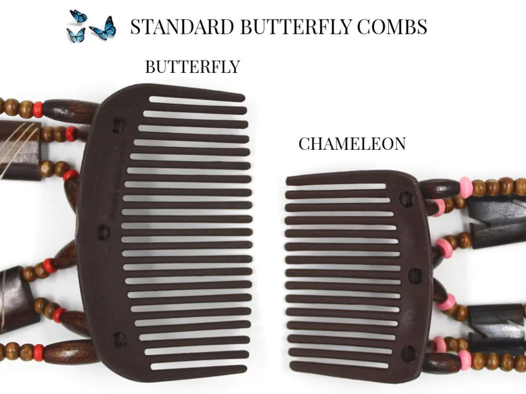 African Butterfly Thick Hair Comb - Beada Brown 200