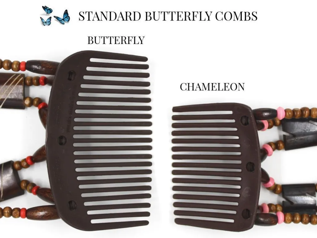 African Butterfly Thick Hair Comb - Flowers Black 36