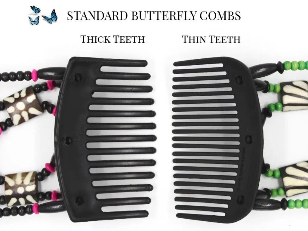 African Butterfly Thick Hair Comb - Flowers Brown 53