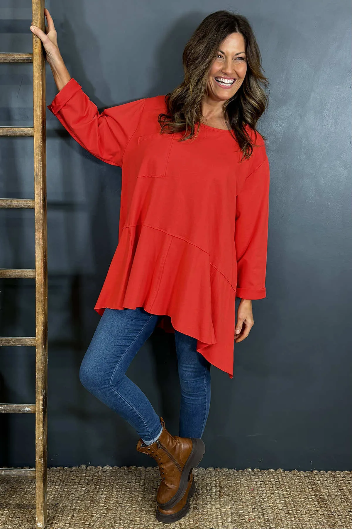 Alyssa Pocket Cotton Top Red