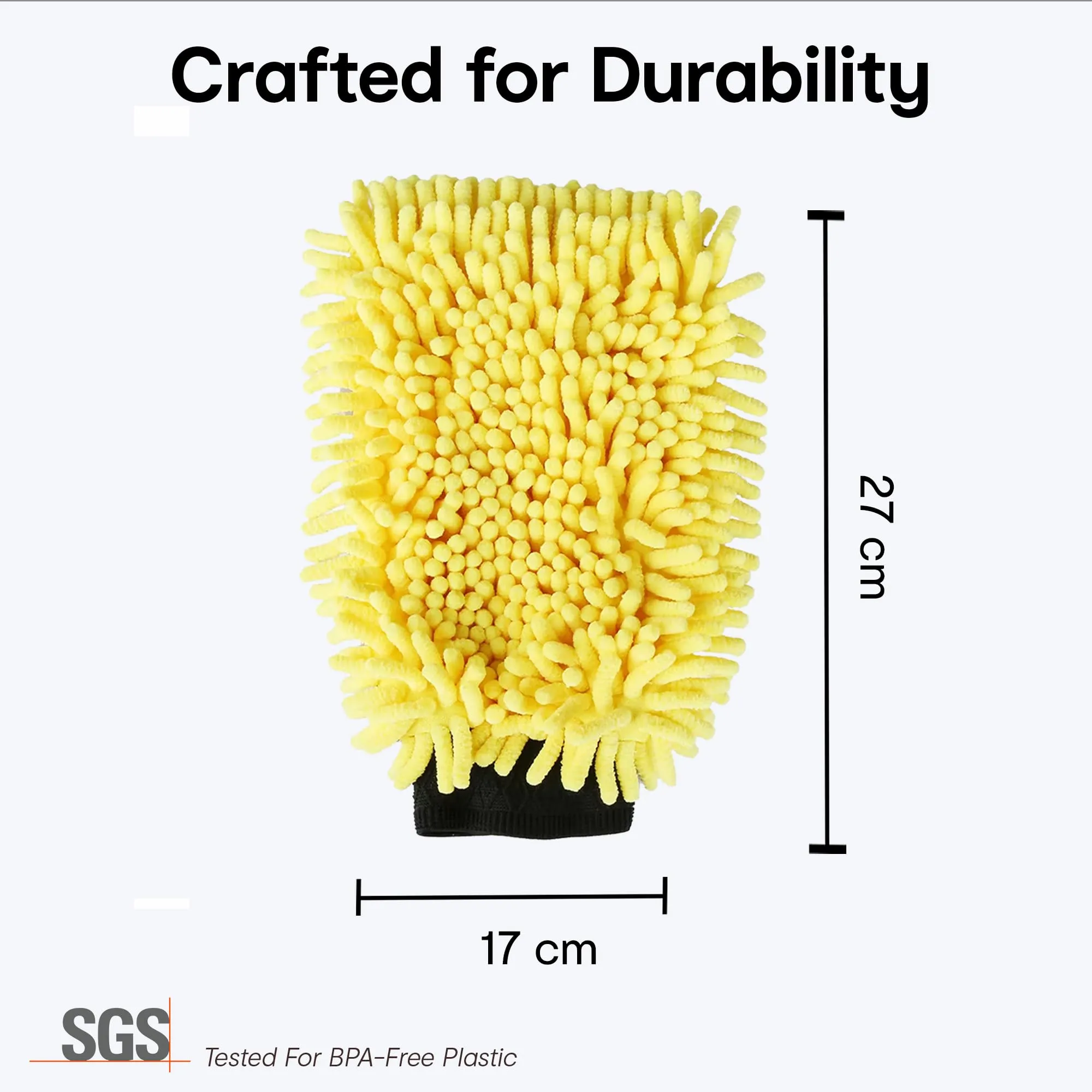 Anko Noodle Cleaning Gloves - Set of 2 | Lightweight Microfiber car wash mitt | Highly Absorbent dust & Dirt Cleaning Accessory for Cars, Window, Kitchen, Home Dusting | 17 x 27cm, Yellow