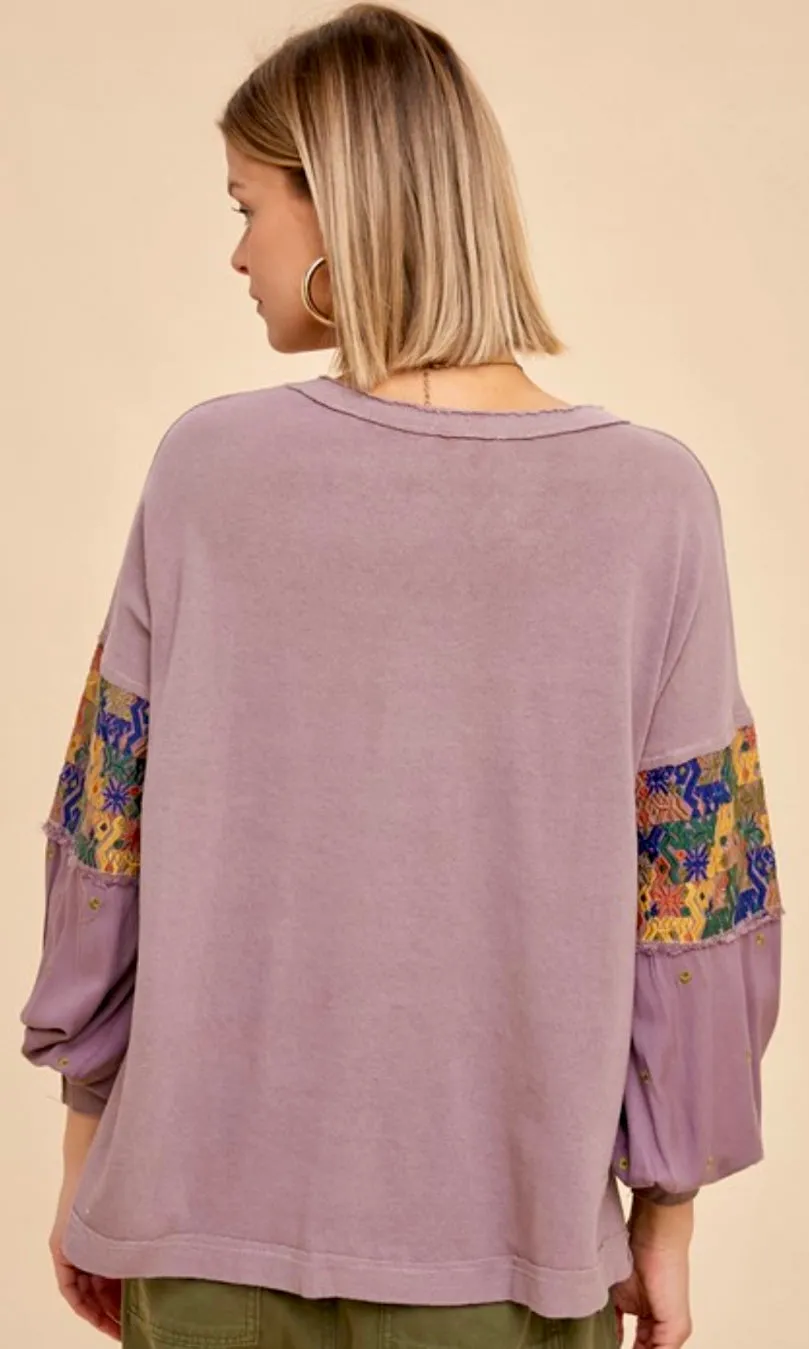 Arnan Charcoal Floral Embroidery Knit Top