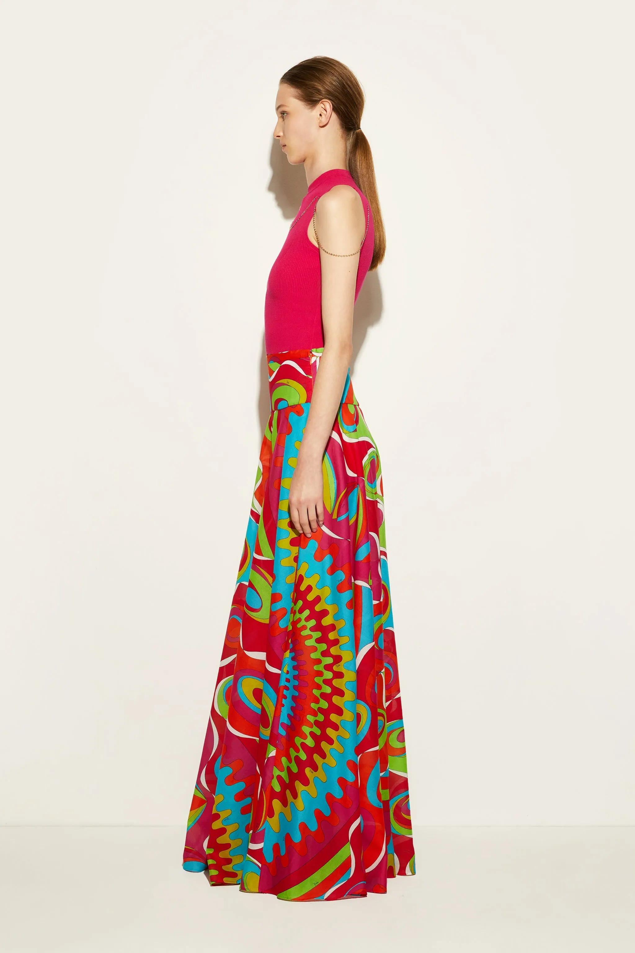 Bersaglio-Print Cotton Long Skirt