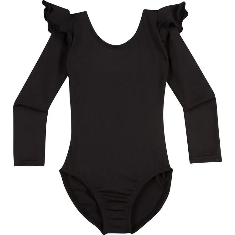 Black Long Sleeve Ruffle Leotard for Toddler and Girls