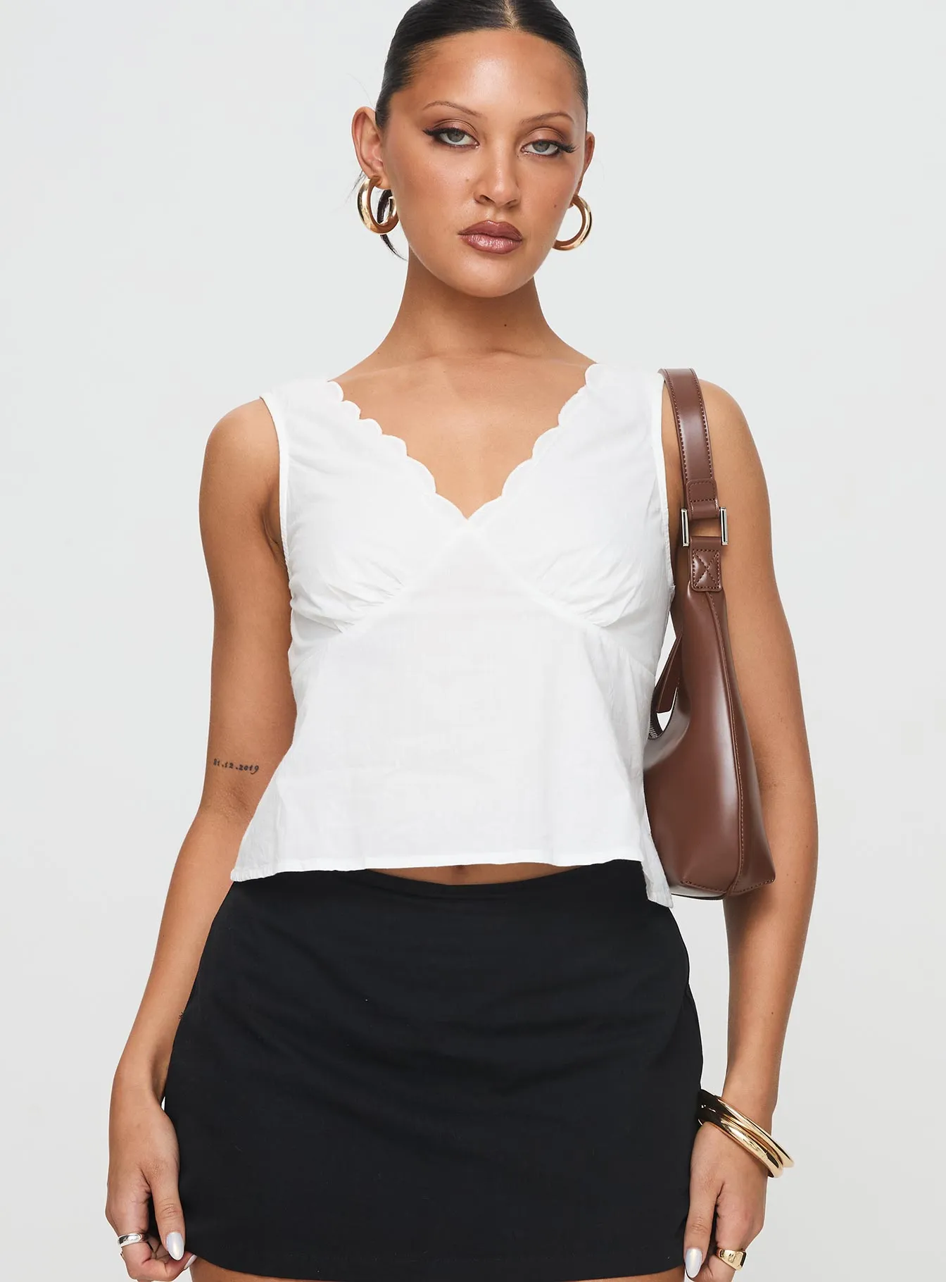 Cappucino Lace Trim Top White