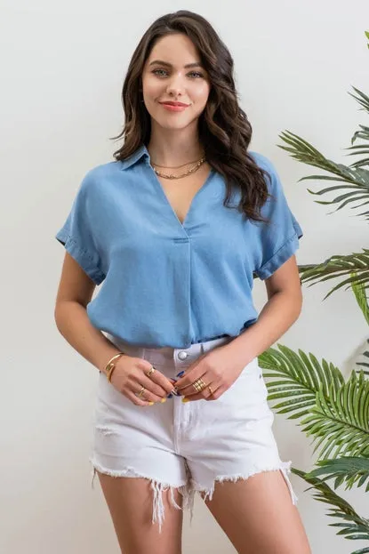 Chambray Collared Top