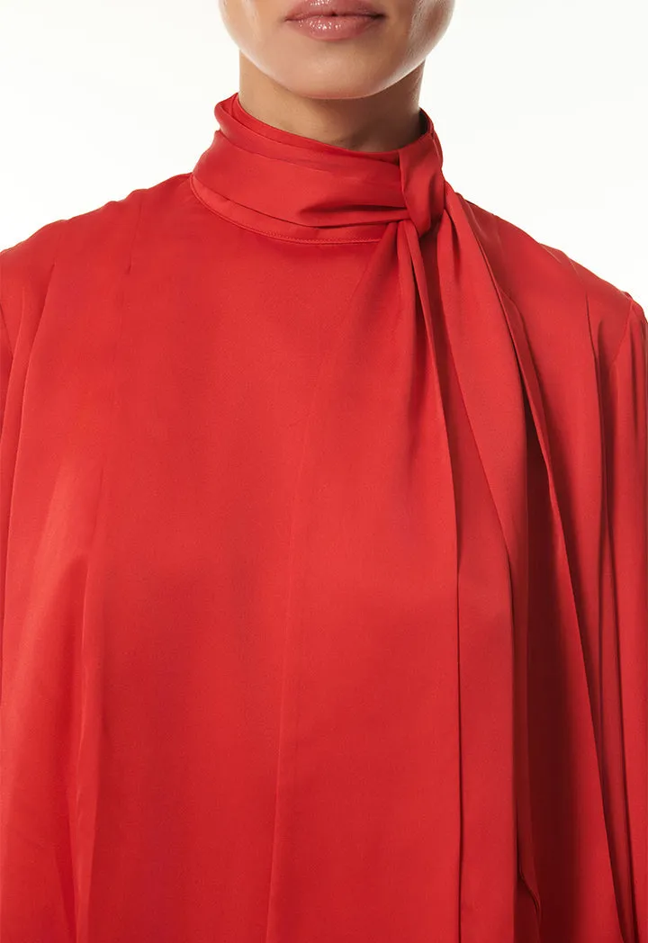 Choice Solid Collar Detail Blouse Red