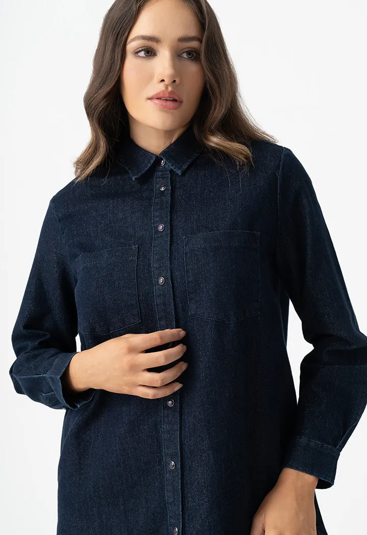 Choice Sparkling Long Sleeves Denim Shirt Denim Blue