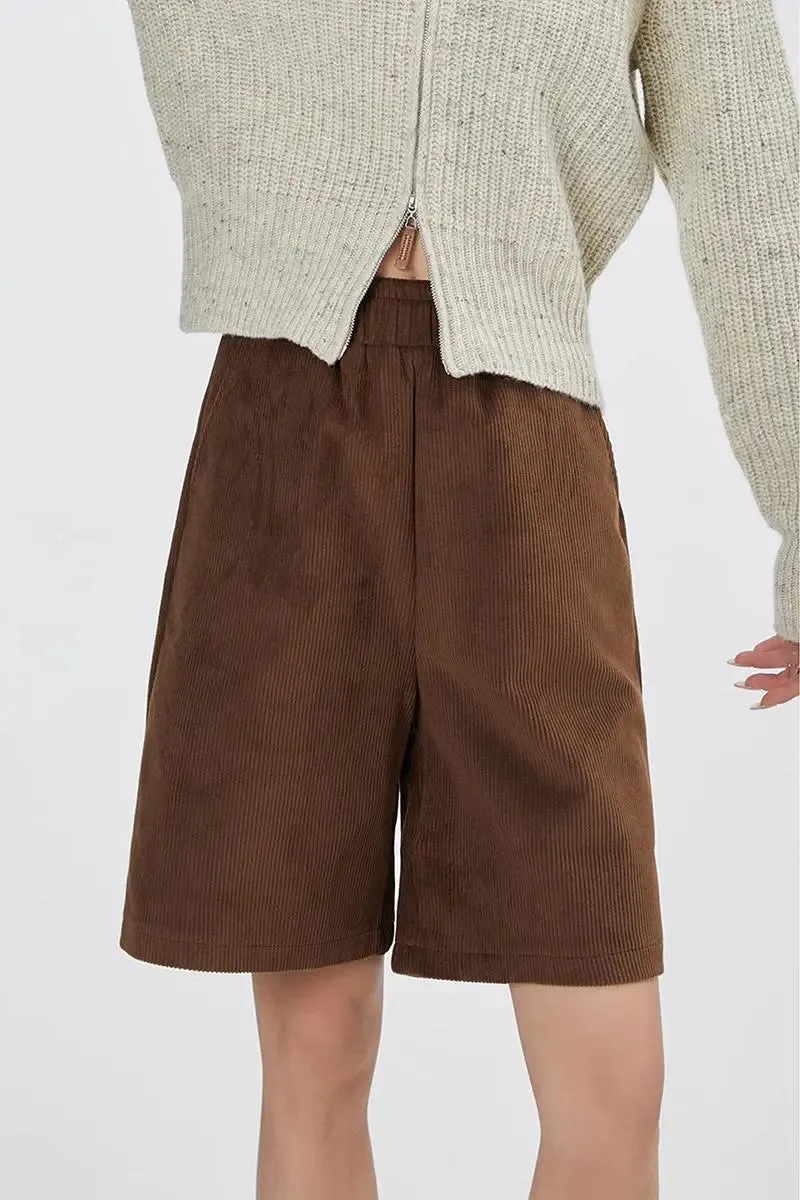 Corduroy High-Waisted Bermuda Shorts