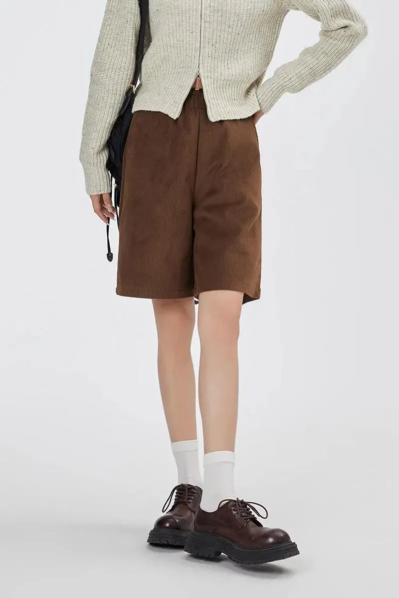 Corduroy High-Waisted Bermuda Shorts