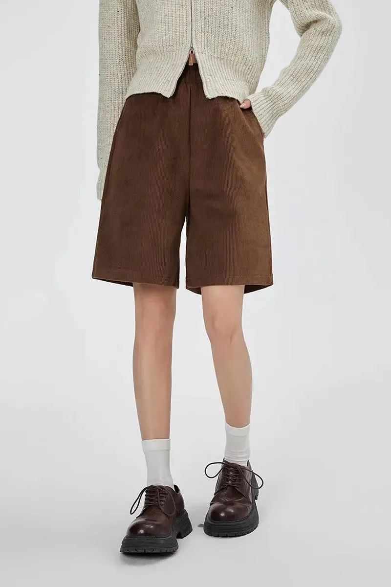 Corduroy High-Waisted Bermuda Shorts