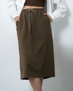 Cutline Pencil Midi Skirt (Dark Brown)