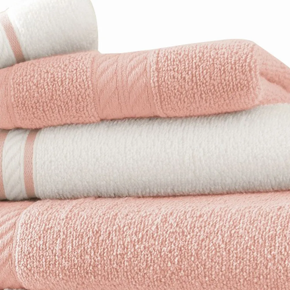 Dana 6 Piece Soft Egyptian Cotton Towel Set, Striped Pattern, Pink, White By Casagear Home