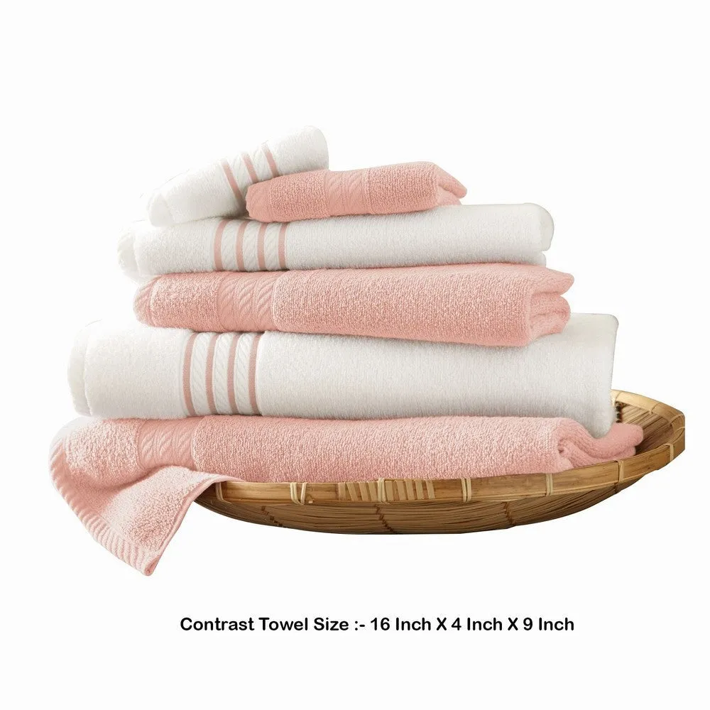 Dana 6 Piece Soft Egyptian Cotton Towel Set, Striped Pattern, Pink, White By Casagear Home