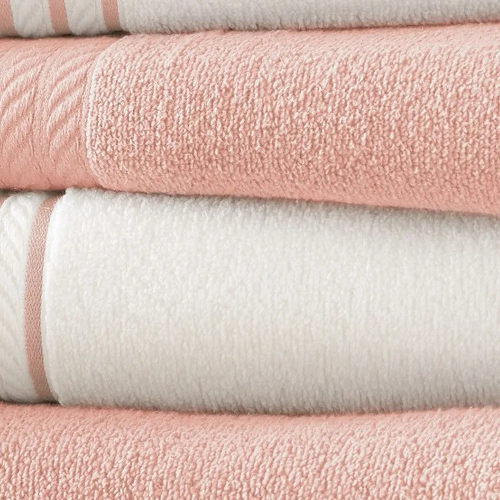 Dana 6 Piece Soft Egyptian Cotton Towel Set, Striped Pattern, Pink, White By Casagear Home