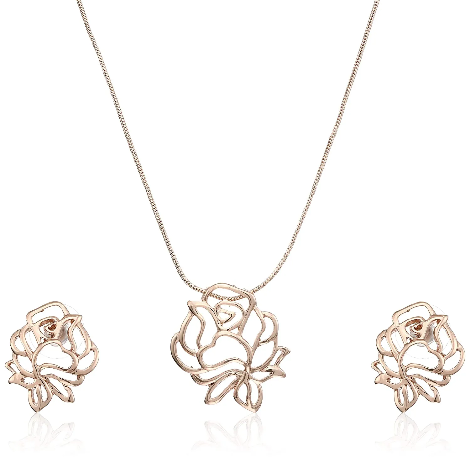 Estele - 24 Kt Rose Gold Plated FLOWER Pendant Set for women