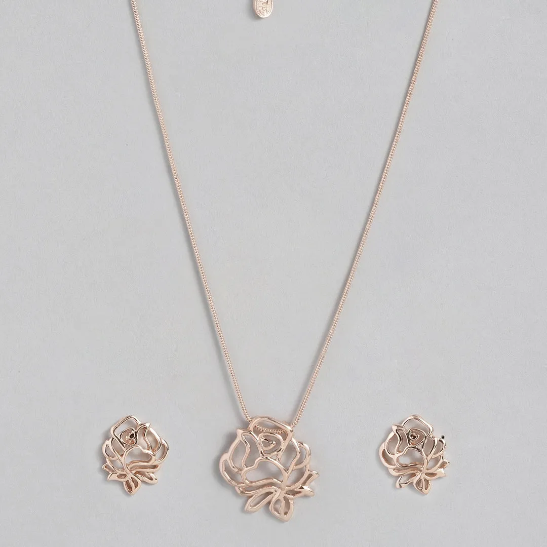 Estele - 24 Kt Rose Gold Plated FLOWER Pendant Set for women