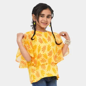 Girls Chiffon Casual Top Summer Leaves - Yellow