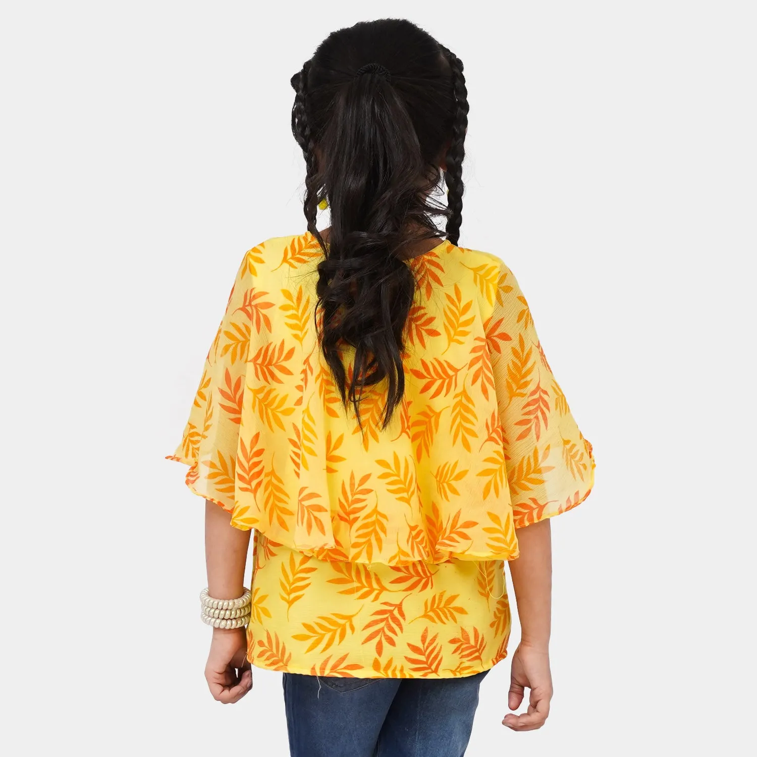 Girls Chiffon Casual Top Summer Leaves - Yellow