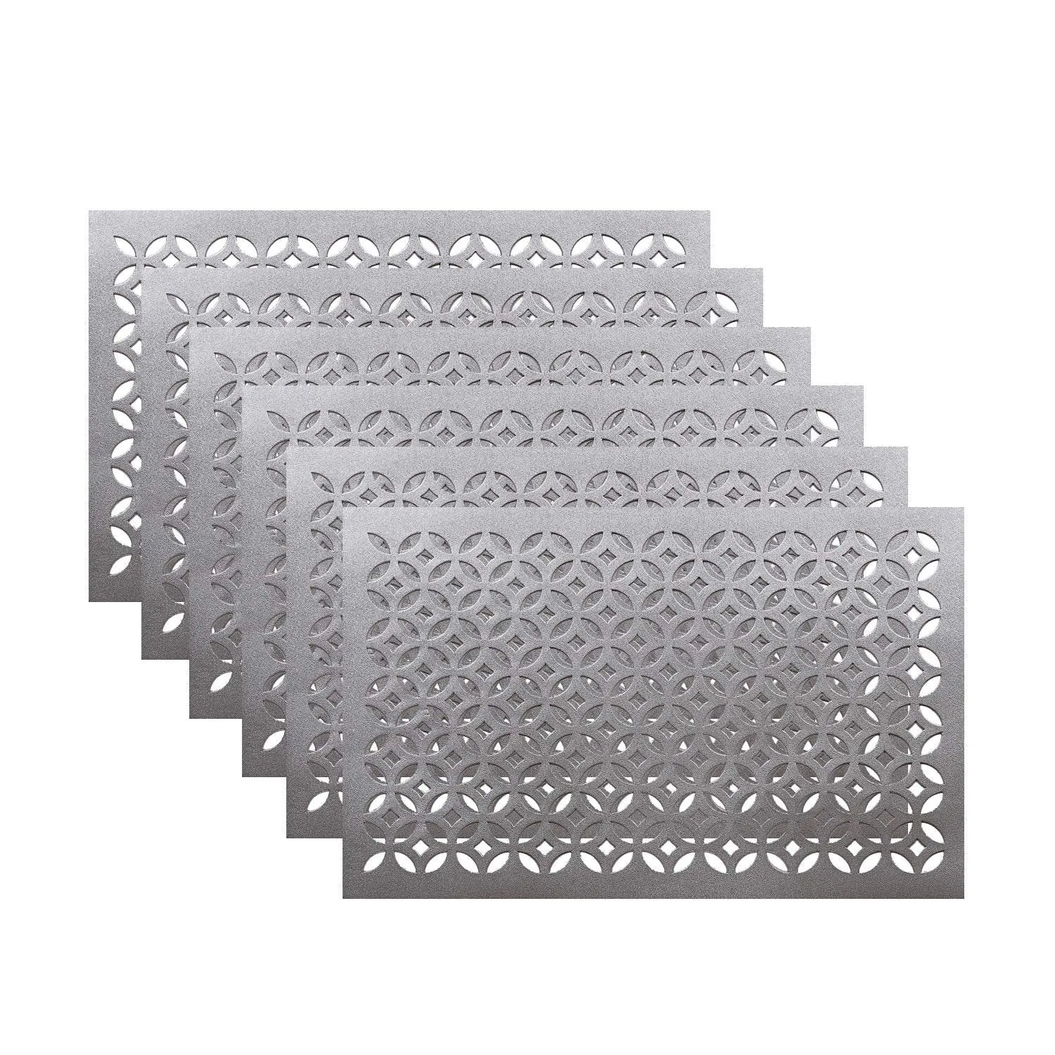 Heart Home Placemats,Washable Soft Leather Heat Resistant Table Mats,Non-Slip PVC Placemats for Dining Table Sets of 6 (Silver)-HHEART15614, (Model: HHEART015614)