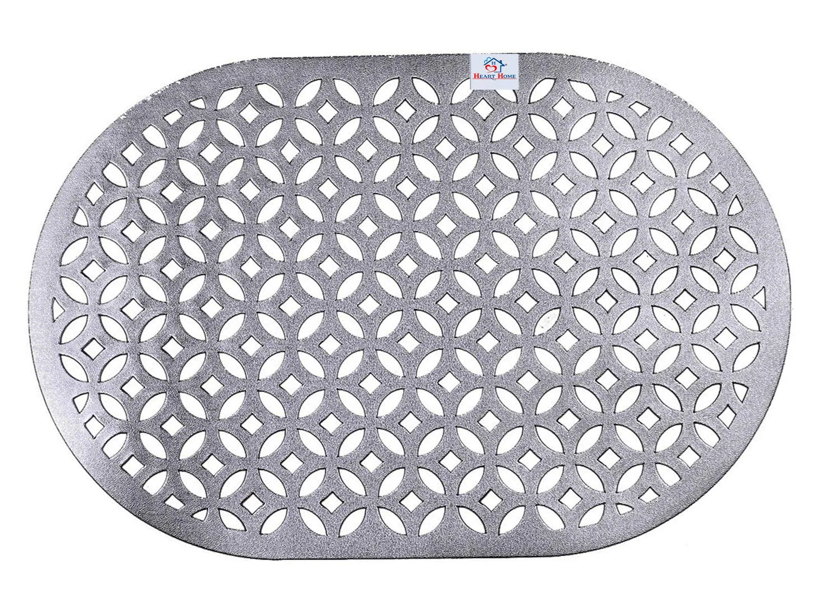 Heart Home Placemats,Washable Soft Leather Heat Resistant Table Mats,Non-Slip PVC Placemats for Dining Table Sets of 6 (Silver)-HHEART15614, (Model: HHEART015614)