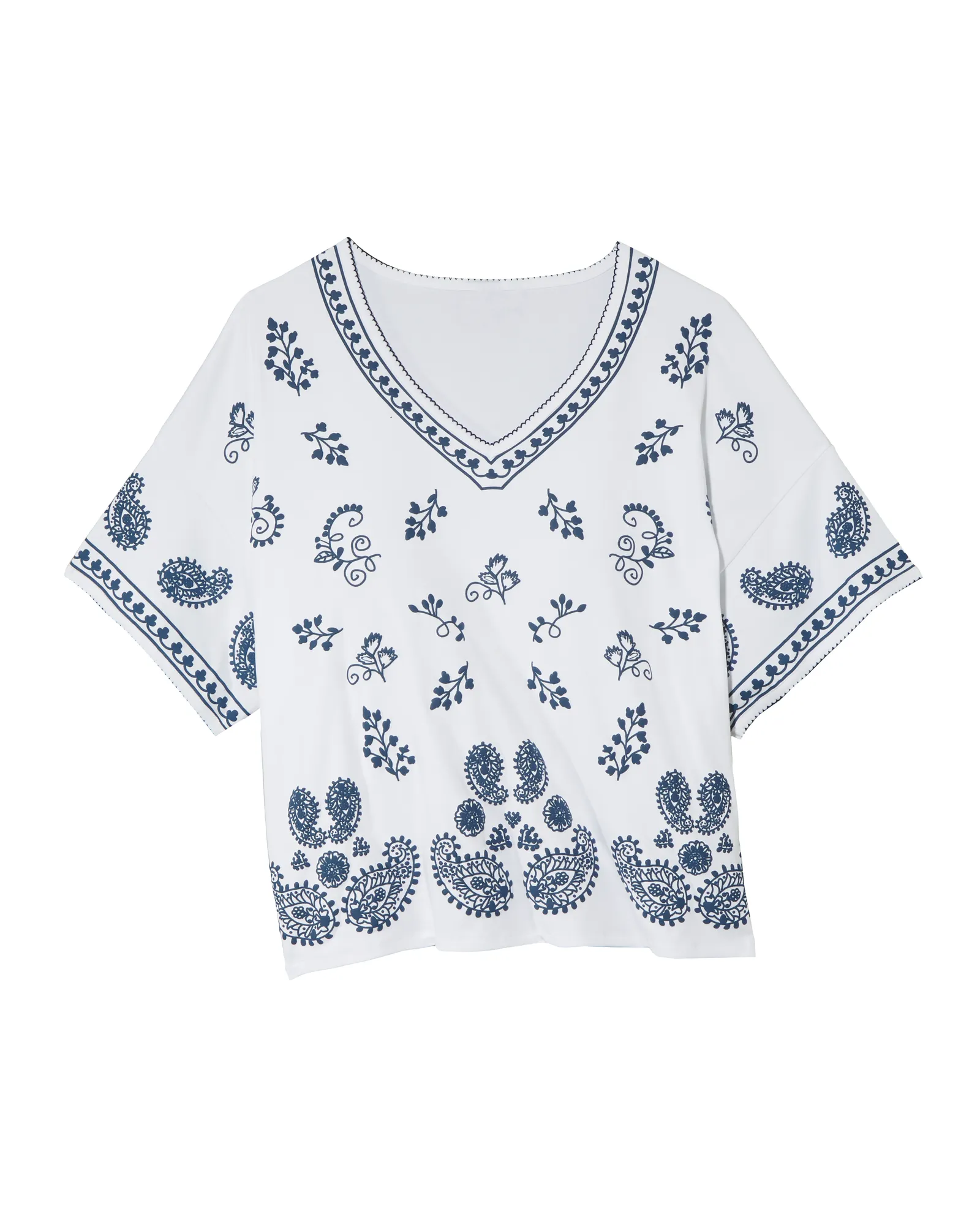 Isabelle Cotton Puff Print Knit Top | White / Navy