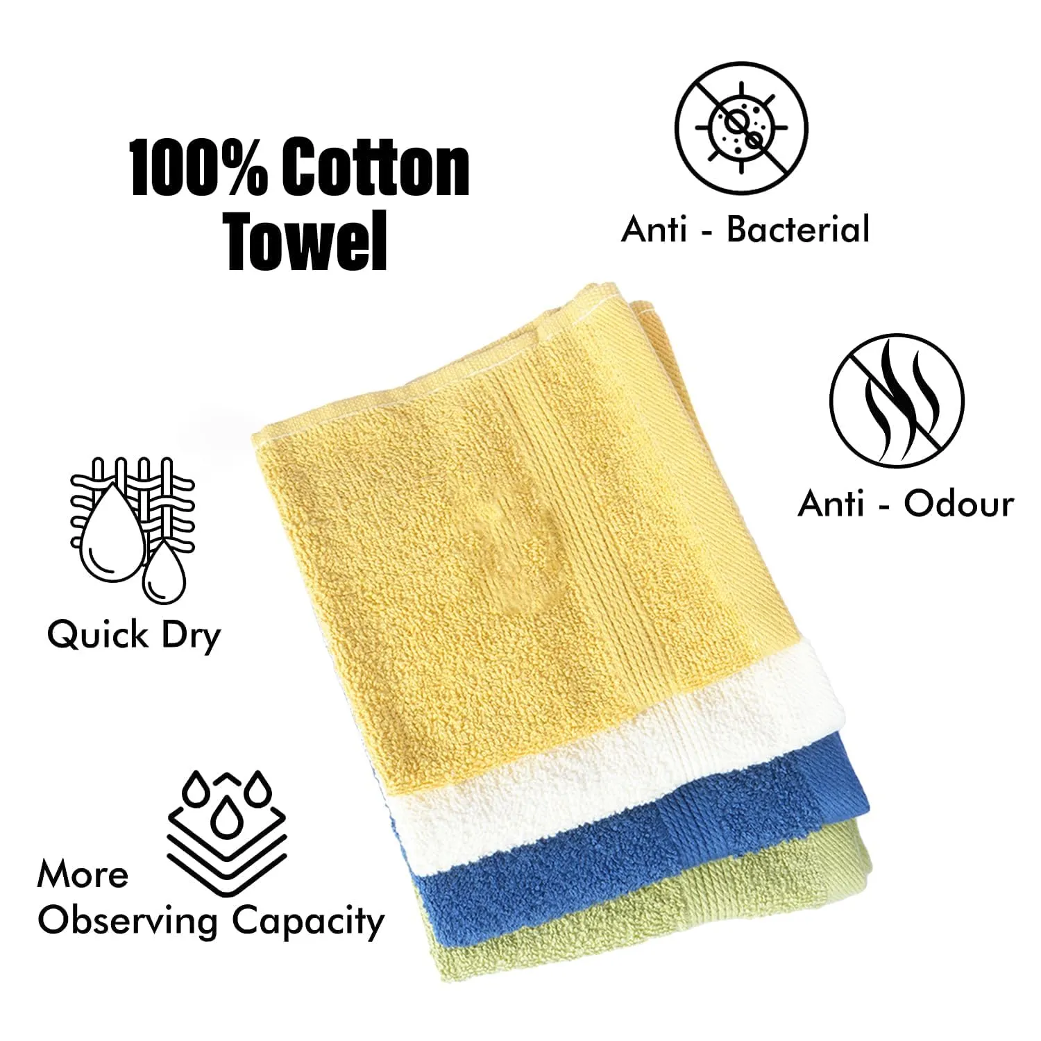 Kuber Industries 525 GSM Cotton Face Towels |Super Soft, Quick Absorbent & Anti-Bacterial|Gym & Workout Towels|Pack of 8 (Multicolor)