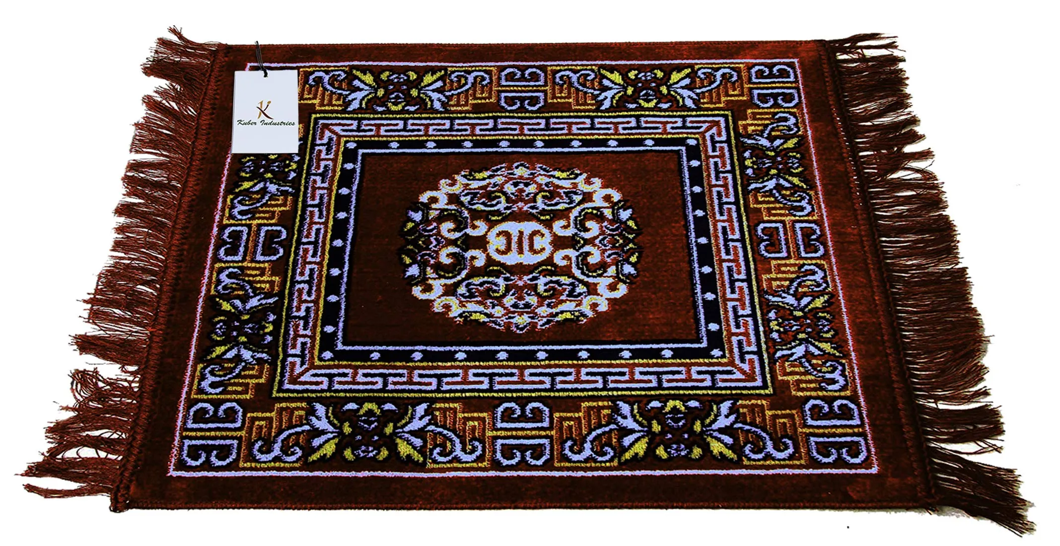 Kuber Industries Traditional Carpet/Pooja Mat|Square Shape & Soft Velvet Material|Maditation Prayer Mat|Size 60 x 60 CM,Pack of 4 (Brown)