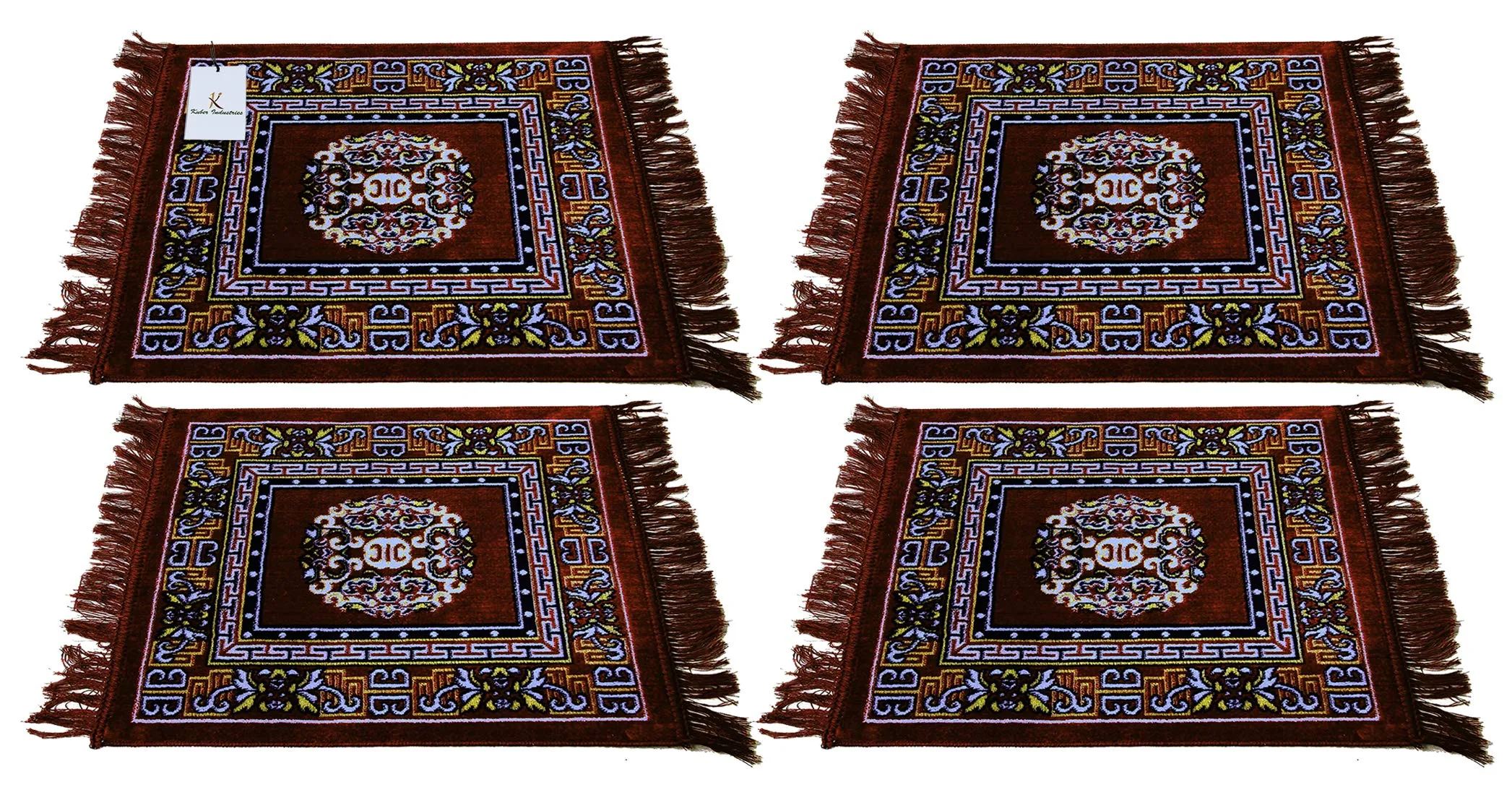 Kuber Industries Traditional Carpet/Pooja Mat|Square Shape & Soft Velvet Material|Maditation Prayer Mat|Size 60 x 60 CM,Pack of 4 (Brown)