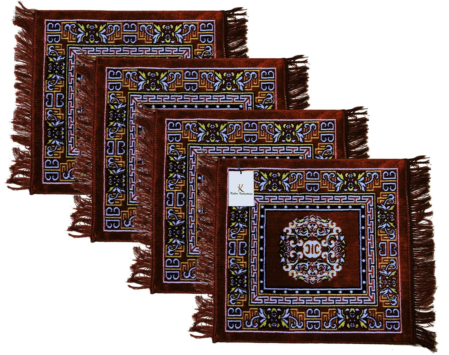 Kuber Industries Traditional Carpet/Pooja Mat|Square Shape & Soft Velvet Material|Maditation Prayer Mat|Size 60 x 60 CM,Pack of 4 (Brown)