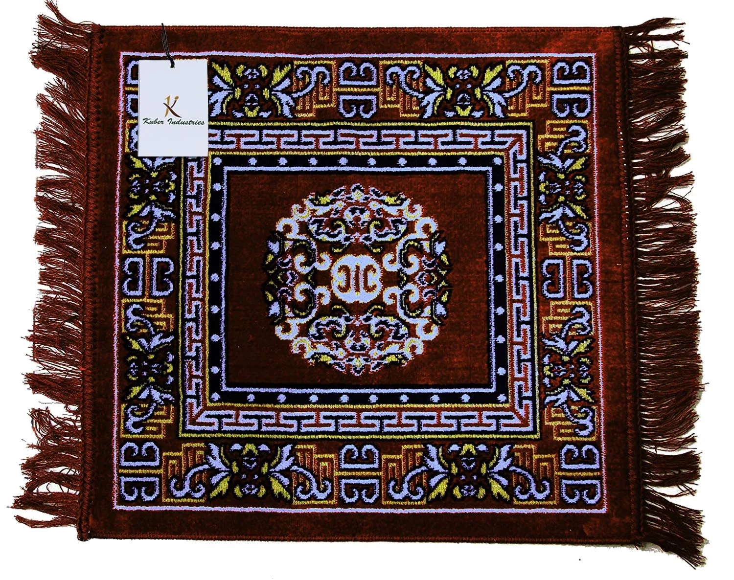 Kuber Industries Traditional Carpet/Pooja Mat|Square Shape & Soft Velvet Material|Maditation Prayer Mat|Size 60 x 60 CM,Pack of 4 (Brown)