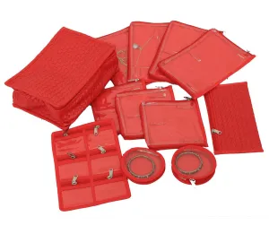 Kuber Industries Zigzag Design Jewellery Organizer with 9 Transparent Pouches & 2 Bangle Pouch for Keeps Your Jewellery,Earrings, Necklaces, Bangles Organized and Secure (Red)-HS_38_LUGGAGE21037