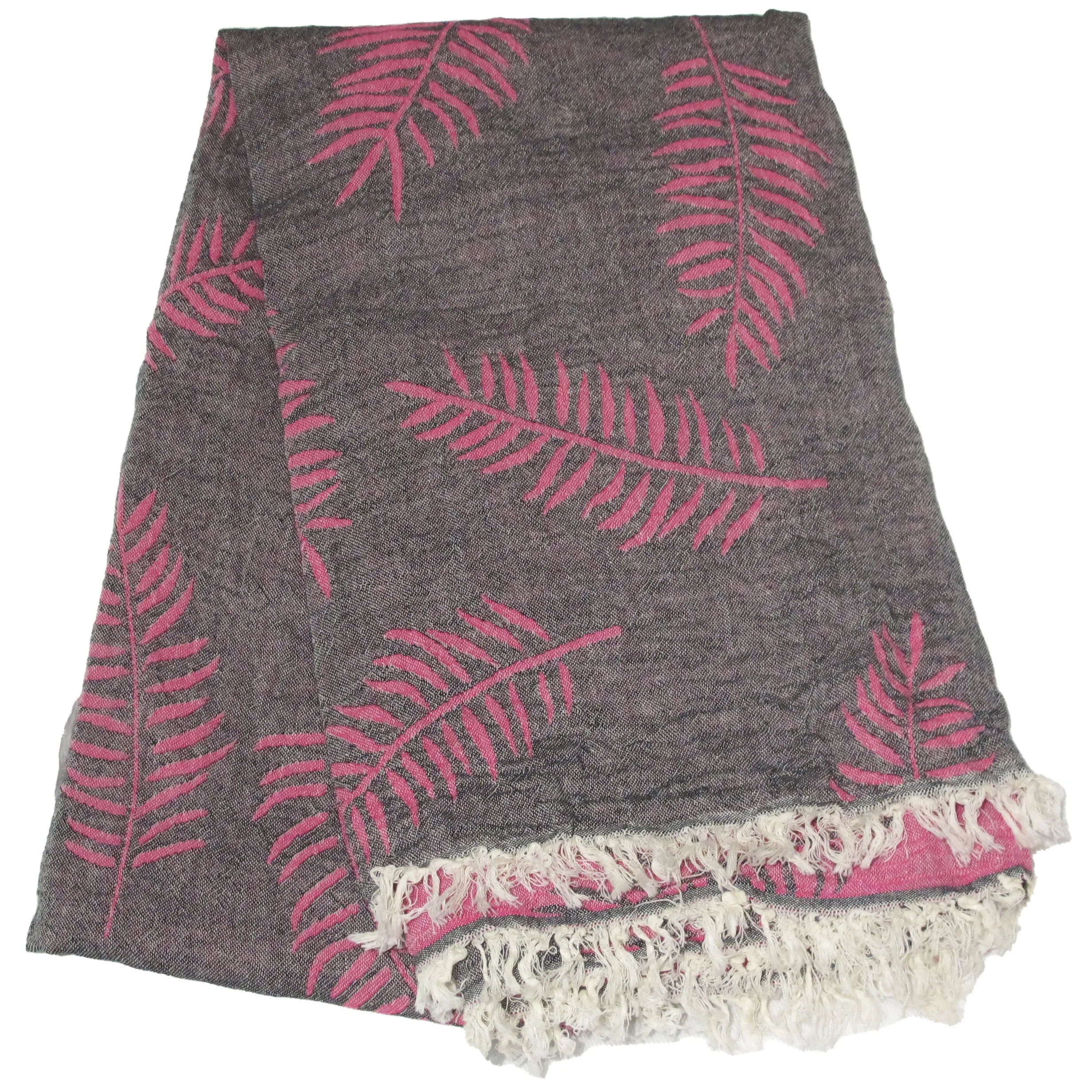 Leaves Pink Grey Turkish Towel