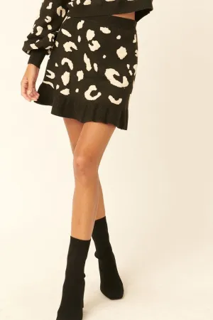 Leopard-print Knit Mini Skirt