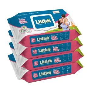 Little's Soft Cleansing Baby Wipes Lid, 80 Wipes (Pack of 4)