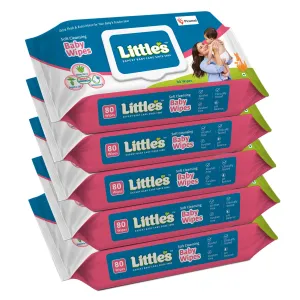 Little's Soft Cleansing Baby Wipes Lid, 80 Wipes (Pack of 5)