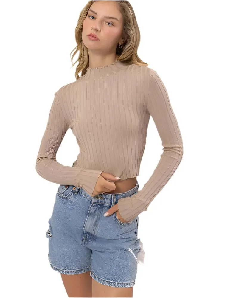 Molly Mock Neck Long Sleeve Crop Top