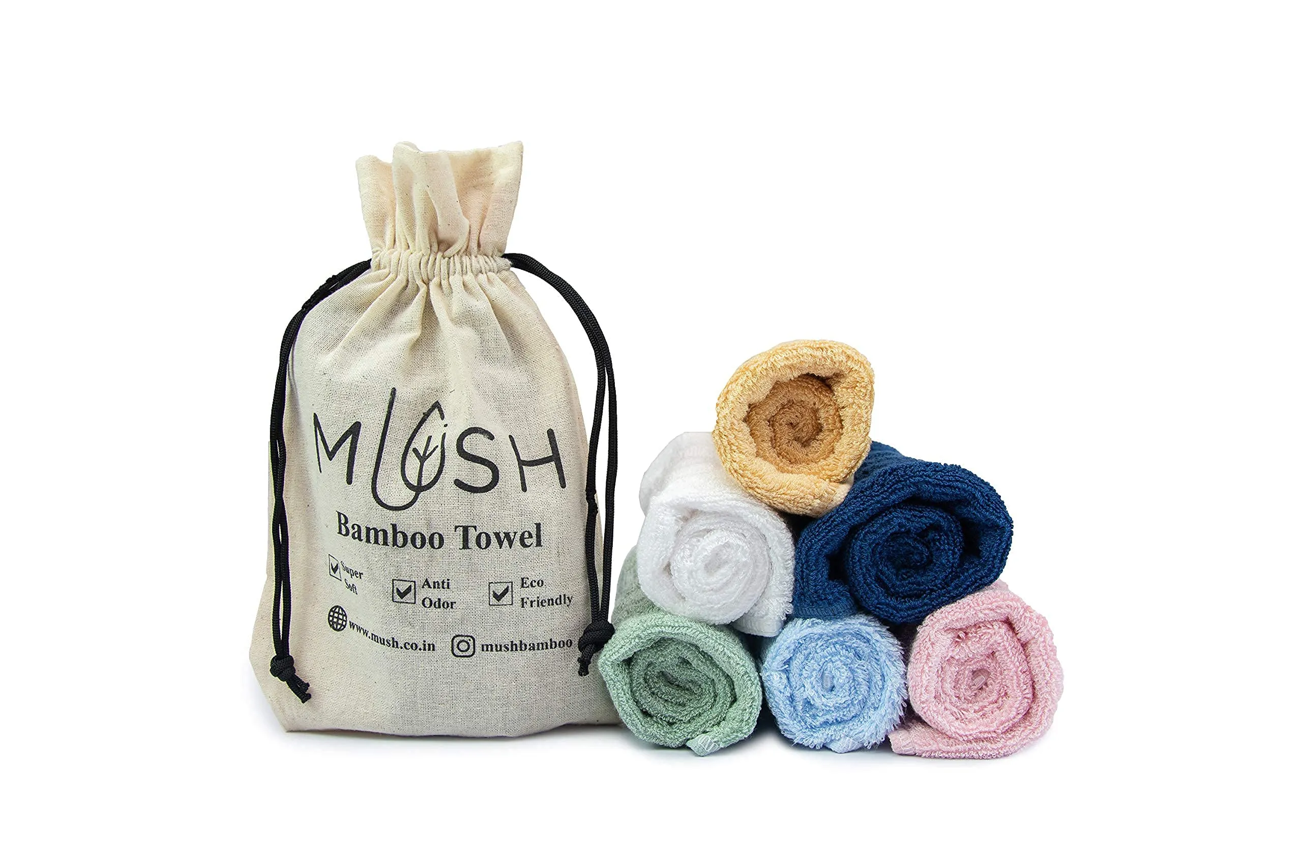 Mush 100% Bamboo Face Towel | Ultra Soft, Absorbent, & Quick Dry Towels for Facewash, Gym, Travel | Suitable for Sensitive/Acne Prone Skin | 13 x 13 Inches | 500 GSM Pack of 3 (White)