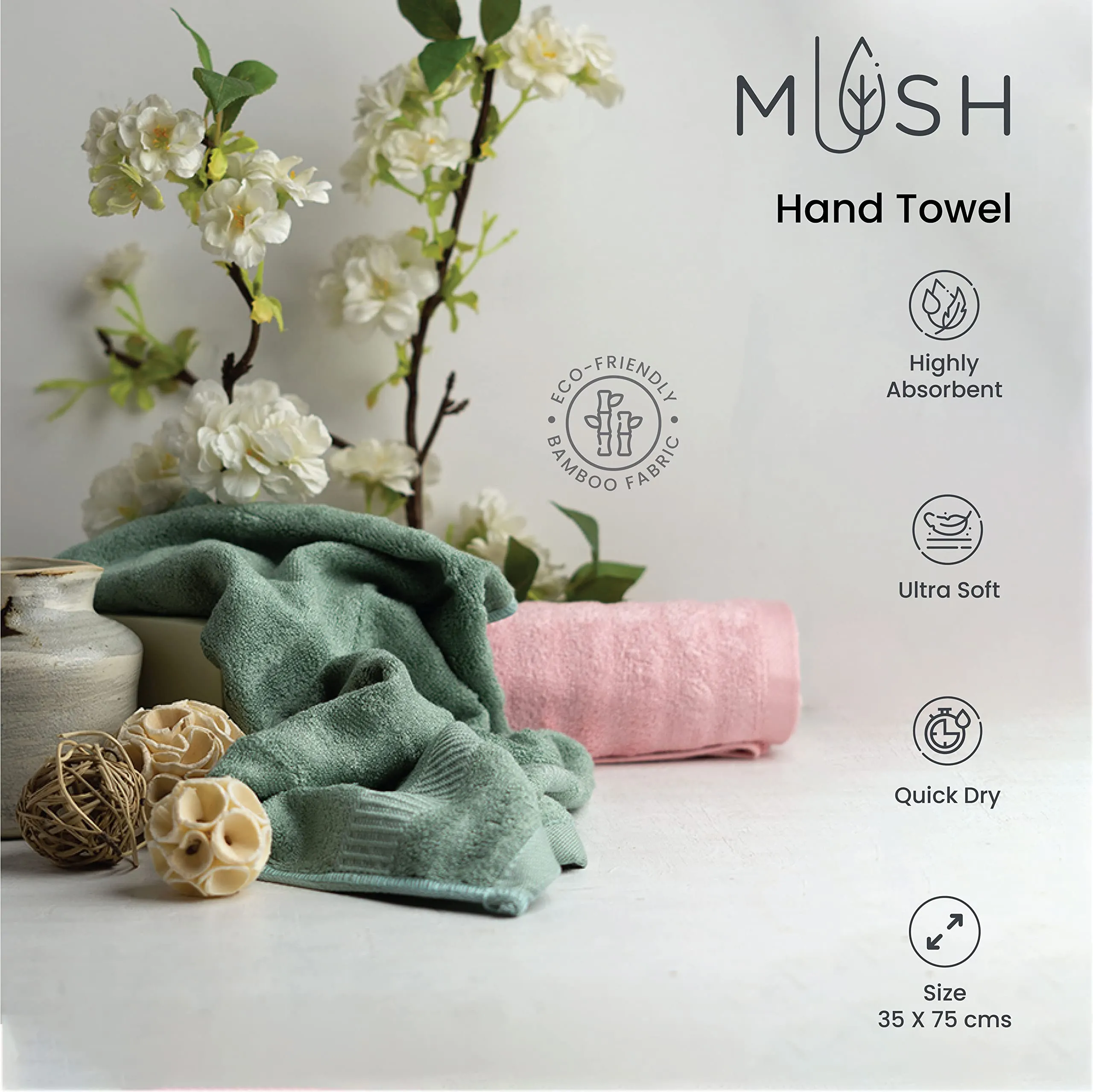 Mush 600 GSM Hand Towel Set of 6 | 100% Bamboo |Ultra Soft, Absorbent & Quick Dry Towel for Bath, Gym, Pool, Travel, Spa and Yoga | 29.5 x 14 Inches (6, Navy Blue, Grey)